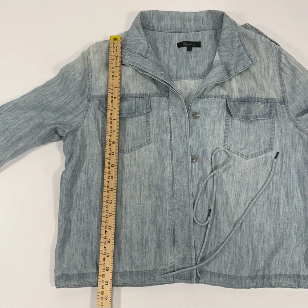 Linen Blend Level 99 Light Blue Chambray Utility Bomber Jacket Size L Large